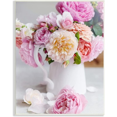 Stupell Industries Blushing Spring Bouquet Floral Photography Cottage Milk Pitcher Design by Sarah Gardner Wall Plaque 10 x 15 Pink - BH3Q7O8H7