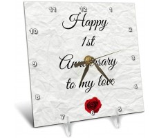 3dRose Happy 1st Anniversary to My Love on Faux Paper-Like Background Desk Clock 6 by 6-Inch dc_221892_1 - BM58HEYDC