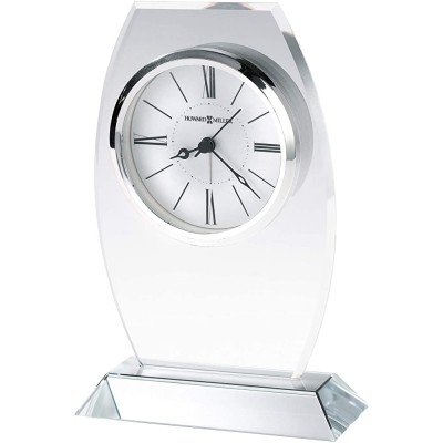 Howard Miller Cabri Table Clock 645-814 – Beveled Starphire Crystal White Dial Black Roman Numerals & Hour Markers Modern Home Décor Quartz Alarm Movement - BVRMHZO1D
