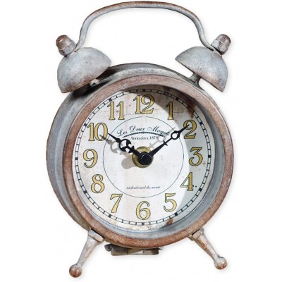 The Country House Collection Small Patina Aged Double Bell on Feet 6.5 x 4.5 Inch Metal Table Top Analogue Clock - BCYTE8VGC
