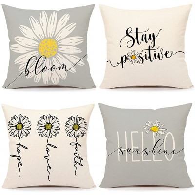 4TH Emotion Spring Summer Pillow Covers 18x18 Set of 4 Farmhouse Spring Decor Daisy Bloom Summer Floral Holiday Decorations Throw Cushion Case for Home Decorations TH100 - BPJWPQ93H