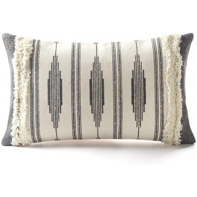 Ailsan Boho Decorative Pillow Covers 12X20 inch Grey Nordic Printed Woven Tufted Couch Pillow Cover Geometric Stripes Throw Pillow Covers for Sofa Bedroom Farmhouse Pillow Case - BSG1PW35L