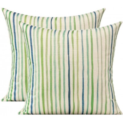 All Smiles Outdoor Green Throw Pillow Covers for Patio Bench Garden Porch Sunbrella Furnitures Sage Lines Stripes Cushion Cases Decorative 18x18 Set of 2 for Sofa Couch - BKU8V1WW9
