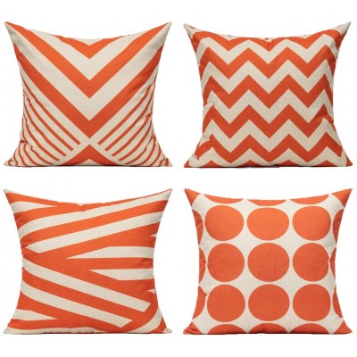 All Smiles Outdoor Patio Throw Pillow Covers Cases Indoor Furniture Decorative Cushion 18x18 Set of 4 for Home Porch Chair Couch Sofa Living Room Geometric Orange - B7KIQFZ5K