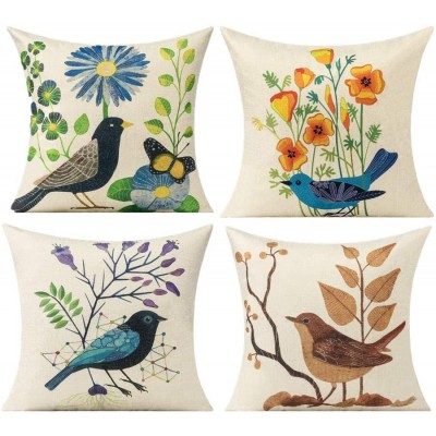 All Smiles Porch Patio Birds Throw Pillow Covers for Spring Farmhouse Decoration Outdoor Furnitures Décor Decorative Cushion 18x18 Set of 4 - BBQB9A042