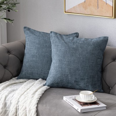 Anickal Gray Blue Pillow Covers 18x18 Inch Set of 2 Rustic Farmhouse Chenille Decorative Throw Pillow Covers Square Cushion Case for Home Sofa Couch Decoration - BTIT28TND