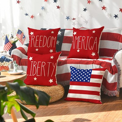 AVOIN 4th of July Patriotic Saying Throw Pillow Covers 18x18 Set of 4 Freedom America Liberty USA Flag Independence Memorial Day Decorations for Home - B1S98Q4DI