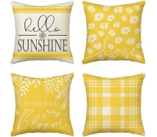 AVOIN colorlife Hello Sunshine Throw Pillow Covers 18x18 Set of 4 Live Life in Full Bloom Daisy Summer Decorations for Home - BDOBD2DD9