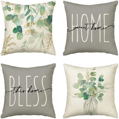 AVOIN colorlife Home Sweet Home Eucalyptus Leaves Throw Pillow Covers 18x18 Set of 4 Spring Summer Seasonal Decorations for Home - BWVNWN39R
