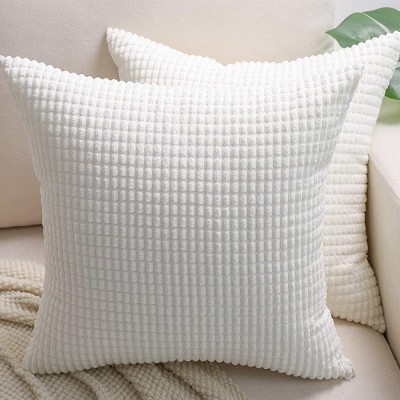 BeBen Throw Pillow Covers Set of 2 Pillow Covers 20x20 Decorative Euro Pillow Covers Corn Striped Soft Corduroy Cushion Case Home Decor for Couch Bed Sofa Bedroom Car Cream White 20X20 - B75FTWK15