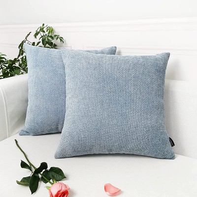 Booque Valley Pack of 2 Chenille Pillow Covers，Thick Texture Solid Rustic Farmhouse Cushion Covers Square Throw Pillow Cases for Sofa Bedroom 18 x 18 Inch Light Blue - BNYC5FPJH
