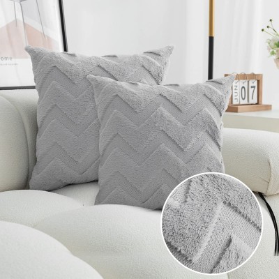 Cirzone Throw Pillow Covers 18x18 Set of 2 Luxury Grey Soft Plush Decorative Pillow Covers for Bed Living Room Couch Sofa Car - BUP6JLOBF