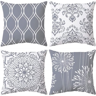 Coliuso Grey Decorative Throw Pillow Covers 18x18 Set of 4 Gray and White Modern Simple Square Pillow Case Cushion Cover for Sofa Couch Farmhouse Outdoor Living Room - BQ5KH4T6E