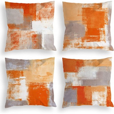 COLORPAPA Orange Grey Throw Pillow Covers 18x18 Set of 4 Decorative Cushion Cover Beige Abstract Art Painting Pillowcase for Sofa Bedroom Living Room Décor - BGO448145