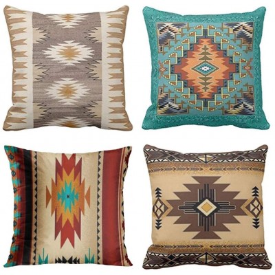Emvency Set of 4 Throw Pillow Covers Tribal Western Geometric Colorful Nature Color Patterns Sw Turq Orange Decorative Pillow Cases Home Decor Square 18x18 Inches Pillowcases - BU7K9YBUI