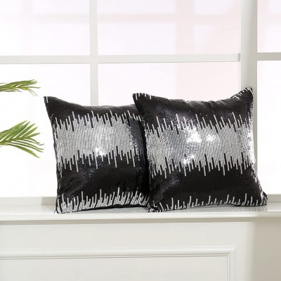 Eternal Beauty Sequin Pillow Case Decorative Glitter Pillow Cover for Home Decor Throw Cushion Cover 18x18 inches Black+Silver Set of 2 - B1TNWKVHT