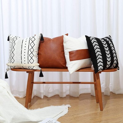 GALMAXS7 Boho Throw Pillow Covers 18 x 18 Set of 4 Modern Stripe Geometric Farmhouse Decorative Pillow Cover Sets for Pillows Couch Sofa Bed,Faux Leather Black and White Pillow Covers - BWZ0XTKJM