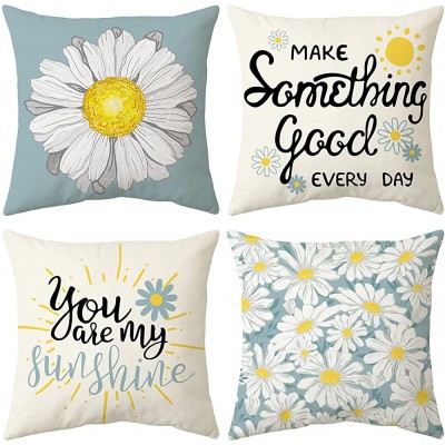 Granila Summer Throw Pillow Covers Decorative 18x18 Inch Blue and White Flower Spring Daisy Floral Pillow Case for Farmhouse Couch Home Outdoor Sofa Polyester Cushion Case Decor Decorations Set of 4 - BO7HWW5G4