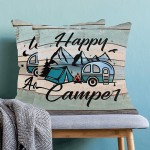 Happy Camper Pillow Covers Set of 2 Vintage Decorative Camping Pillow Cover Camper Decorations for Inside Gifts for Outdoor Travel Pillowcases for RV Couch Living Room Insert Excluded - BD0PUEA4N