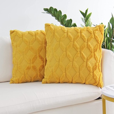 JOJUSIS Plush Short Wool Velvet Decorative Throw Pillow Covers Luxury Style Cushion Case Faux Fur Pillowcases for Sofa Bedroom Pack of 2 18 x 18 Inch Yellow - BXOY6321C
