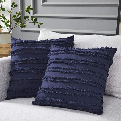 Longhui bedding Navy Blue Throw Pillow Covers for Couch Sofa Bed Cotton Linen Decorative Pillows Cushion Covers 18 x 18 inches Set of 2 - BWL0312XX