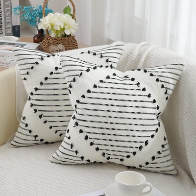 Mecatny Boho Throw Pillow Covers Black and Cream White Pillow Covers 18X18 Set of 2 Farmhouse Decorative Pillow Covers for Couch Sofa Living Room - BUUG7Y53Y