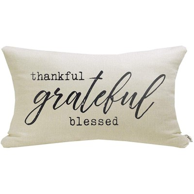Meekio Farmhouse Pillow Covers with Thankful Grateful Blessed Quote 12" x 20" Farmhouse Rustic Décor Lumbar Pillow Covers with Saying Housewarming Gifts Family Room Décor - B338KBN9K