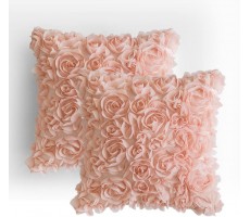 MIULEE Pack of 2 3D Decorative Spring Romantic Stereo Chiffon Rose Flower Pillow Cover Solid Square Pillowcase for Sofa Bedroom Car 16x16 Inch 40x40 cm Peach Pink Wedding - B2S8ES1UV