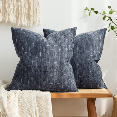 MIULEE Pack of 2 Decorative Burlap Linen Throw Pillow Covers Modern Farmhouse Pillowcase Rustic Woven Textured Cushion Cover for Sofa Couch Bed 18x18 Inch Blue - BZV0PKKQM