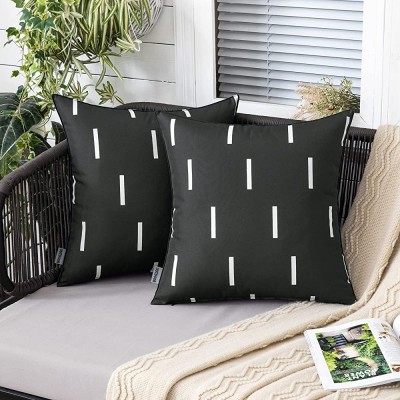 MIULEE Set of 2 Decorative Outdoor Waterproof Throw Pillow Covers Geometric Square Pillowcases Stripes Cushion Case for Patio Garden Couch Tent Sofa Bedroom 18 X 18 Inch Black - BJTQDX12U