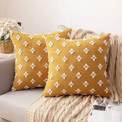 MIULEE Set of 2 Decorative Throw Pillow Covers Rhombic Jacquard Pillowcase Soft Square Cushion Case for Couch Sofa Bed Bedroom Car Living Room 18x18 Inch Yellow - BT3AP68VH