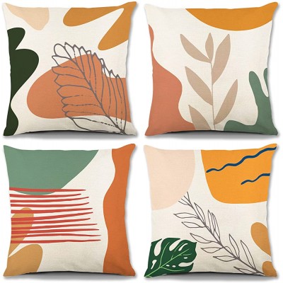 MOLILI Abstract Boho Pillow Covers Geometric Floral 18x18 Set of 4 Throw Pillow Covers Minimalism Rustic Linen Decorations Cushion Case for Couch Sofa Bed Outdoor Home Decor - BGI3E972U