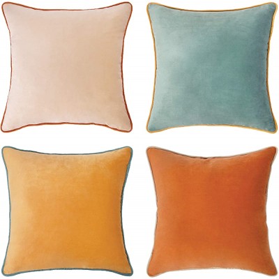 MONDAY MOOSE Decorative Throw Pillow Covers Cushion Cases Set of 4 Soft Velvet Modern Double-Sided Designs Mix and Match for Home Decor Pillow Inserts Not Included 18x18 inch Orange Teal - BZ9FC440C