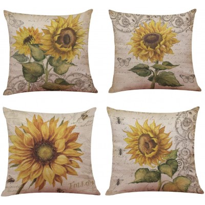 Ogrmar 4PCS 18"x18" Throw Pillow Covers Christmas Decorative Couch Pillow Cases Cotton Linen Pillow Square Cushion Cover for Sofa Couch Bed and Car Sunflower - BQTS3U9K4