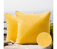 Phantoscope Pack of 2 Outdoor Waterproof Throw Pillow Covers Decorative Square Outdoor Pillows Cushion Case Patio Pillows for Couch Tent Sunbrella 18''x18'' Yellow - B247V6Y9I