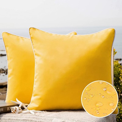 Phantoscope Pack of 2 Outdoor Waterproof Throw Pillow Covers Decorative Square Outdoor Pillows Cushion Case Patio Pillows for Couch Tent Sunbrella 18''x18'' Yellow - B247V6Y9I
