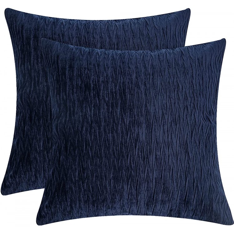 PHF Velvet Wrinkled Euro Sham 26x 26 2 Pack Texture Luxury Home Decorative Euro Throw Pillow Covers for Bed Couch Sofa Super Soft and Cozy European Pillow Covers No Filling Navy Blue - BSIEU6FXE