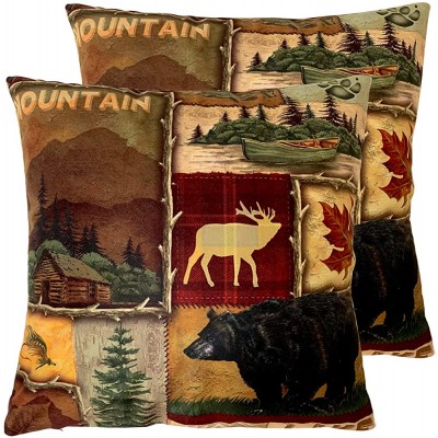Set of 2 Square 18X18 inch Throw Pillow Cover for Women Men Short Plush Pillow Case Cushion Cover for Home Sofa Couch Living Room Car Decor Rustic Lodge Bear Moose Deer - BPHPCIBUM