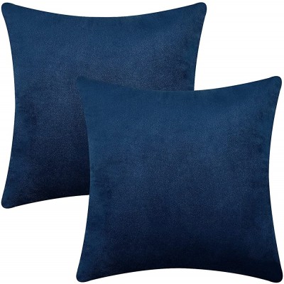 Set of 2 Throw Pillow Covers Velvet Decorative Pillow Covers Square Soft Solid Cushion Covers for Couch Sofa Bedroom Car Dark Blue 18x18 Inches - BWK6SXBA3