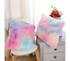 Soft Faux Fur Throw Pillow Covers Pack of 2 Peach Blush Plush Decorative Tie Dye Pink Throw Girls Pillow Covers Cute Cushion Cases Pillowcases for Sofa Couch Decor Room Bedroom Colorful 16" 16" - BTA2MJR2L