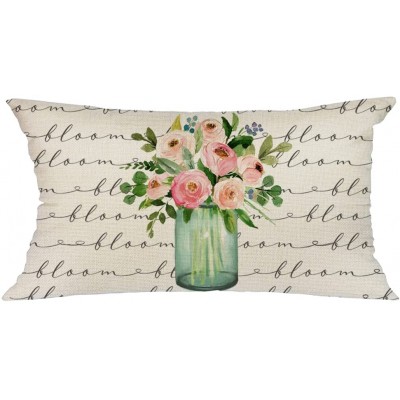 Spring Pillow Cover 12x20 inch Floral Vase Throw Pillow Cover Spring Pillows Decorative Throw Pillows Farmhouse Spring Decor for Home Spring Decorations Spring Cushion Case for Sofa Couch A560-12 - B0FTB7RMR