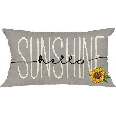 Summer Pillow Cover 12x20 inch Hello Sunshine Grey Lumbar Pillow Cover Summer Pillows Decorative Throw Pillows Farmhouse Decor Summer Decorations Cushion Case for Sofa Couch A635-12 - BS44W7VQU