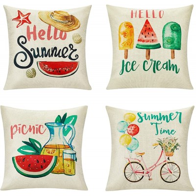 Summer Pillow Covers 18x18: Watermelon Decorative Pillow Covers Farmhouse Pillow Cases Boho Cushion Cases for Sofa Couch Bedroom Set of 4 - BQOBLL3HE