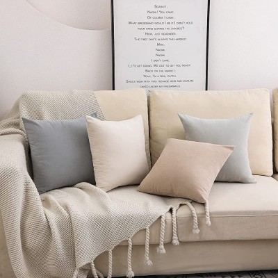 WEMEON Neutral Pillow Covers 18x18in Set of 4,Solid Color Pillows Soft Decorative Square Couch Pillow Covers ，Home Neutral Decor for Sofa Bedroom Car Couch - B3JGGCHKT