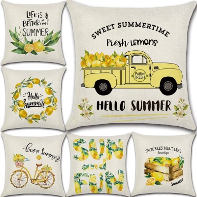 wtisan Summer Pillow Covers 18X18 Lemon Pillow Covers Lemon Decor Farmhouse Outdoor Yellow Pillow Covers,Cushion Case for Summer Set of 6 - BIIG195TD
