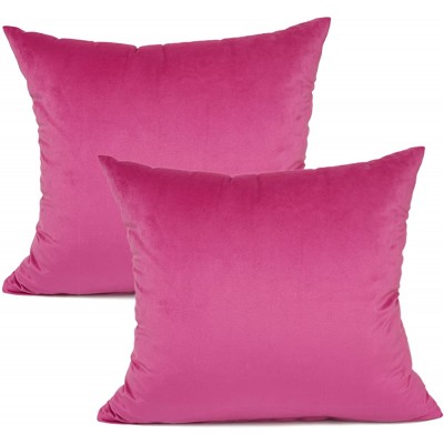 YOUR SMILE Pack of 2 Velvet Pure Color Pillow Covers Decorative Square Pillowcase Soft Solid Cushion Case for Sofa Bedroom Car Pink 18''x18'' - B9KGTRT78