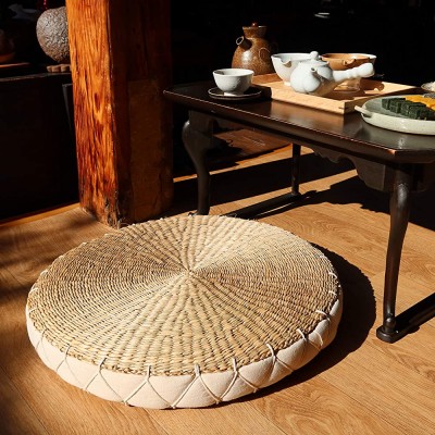 IMMASTUDIO Modern Handcrafted Ivory Round Straw Floor Cushion Traditional Japanese Style Dia. 45cm X 4cm 1 Pack for Ivory and Rounded - BIDBC5EYK