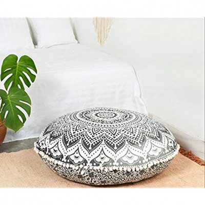 Popular Handicrafts Large Hippie Mandala Ombre Floor Pillow Cover Cushion Cover Pouf Cover Round Bohemian Yoga Decor Floor Cushion Case- 24" Black Grey - BW8XWD2WB