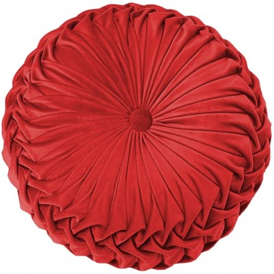 Round Pillows Velvet Pleated Circle Pillow Chair Cushion Floor Pillows Home Decorations for Home Couch Chair Bed Car BurgundyRed 15x15x4.7inch - BCTHQRSIY