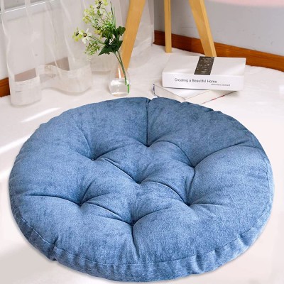 Round Solid Color Floor Pillow Tufted Seat Cushion Thicken Corduroy Sitting Pillows for The Floor Chair Pad  Yoga Balcony  Tatami  Meditation  Office Chair  Sofa Outdoor 22 Inch Navy - BT57DK2J1